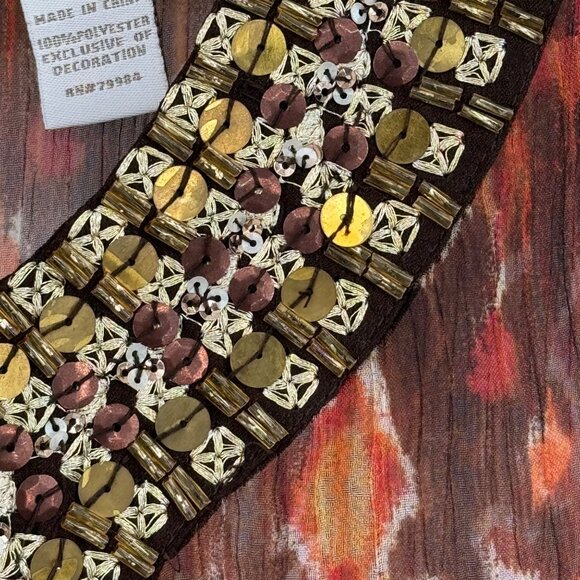 Chico's 1 semi Sheer Tunic Top Beaded Neckline 3/4 sleeve Size medium - Picture 3 of 11